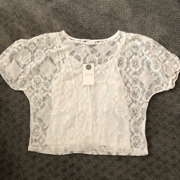 ASOS Vila Petite Lace 3/4 Sleeve Top in White - Picture 6 of 10